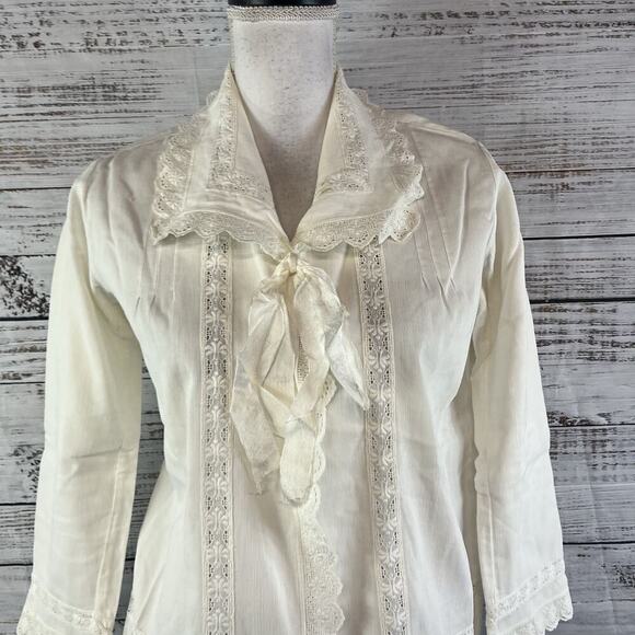Vintage Ivory Handmade Dressing Bed Jacket Chemise Robe Lace Collar size L/XL - Picture 3 of 16